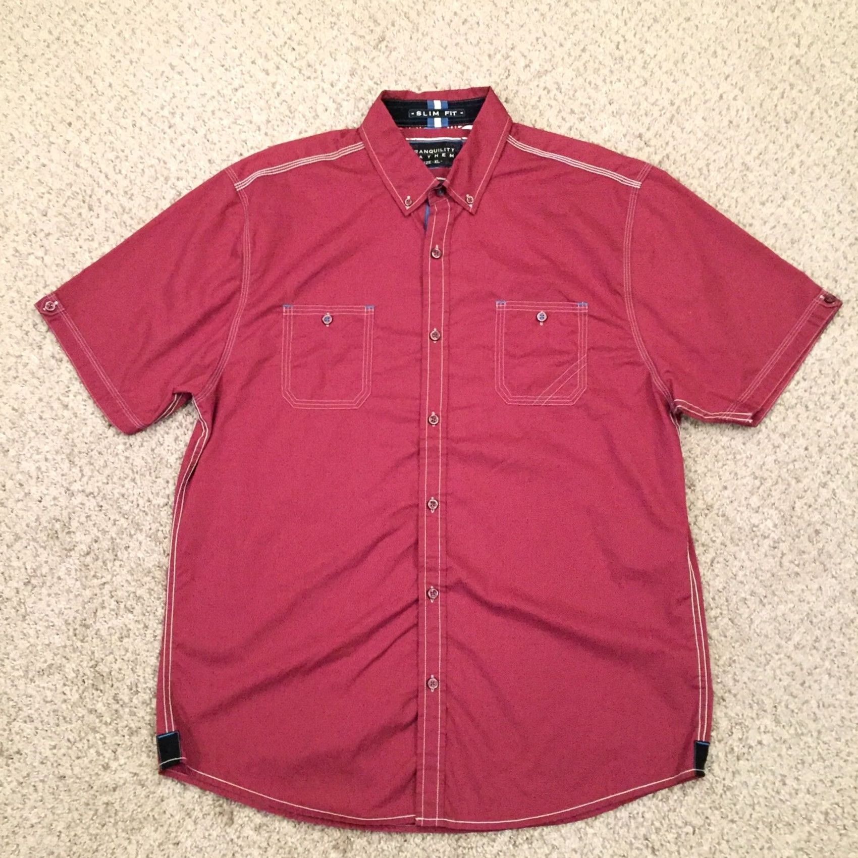 Vintage Tranquility Shirt Mens XL Red Short Sleeve Button Up Slim Fit Pockets Size US XL / EU 56 / 4 - 2 Thumbnail
