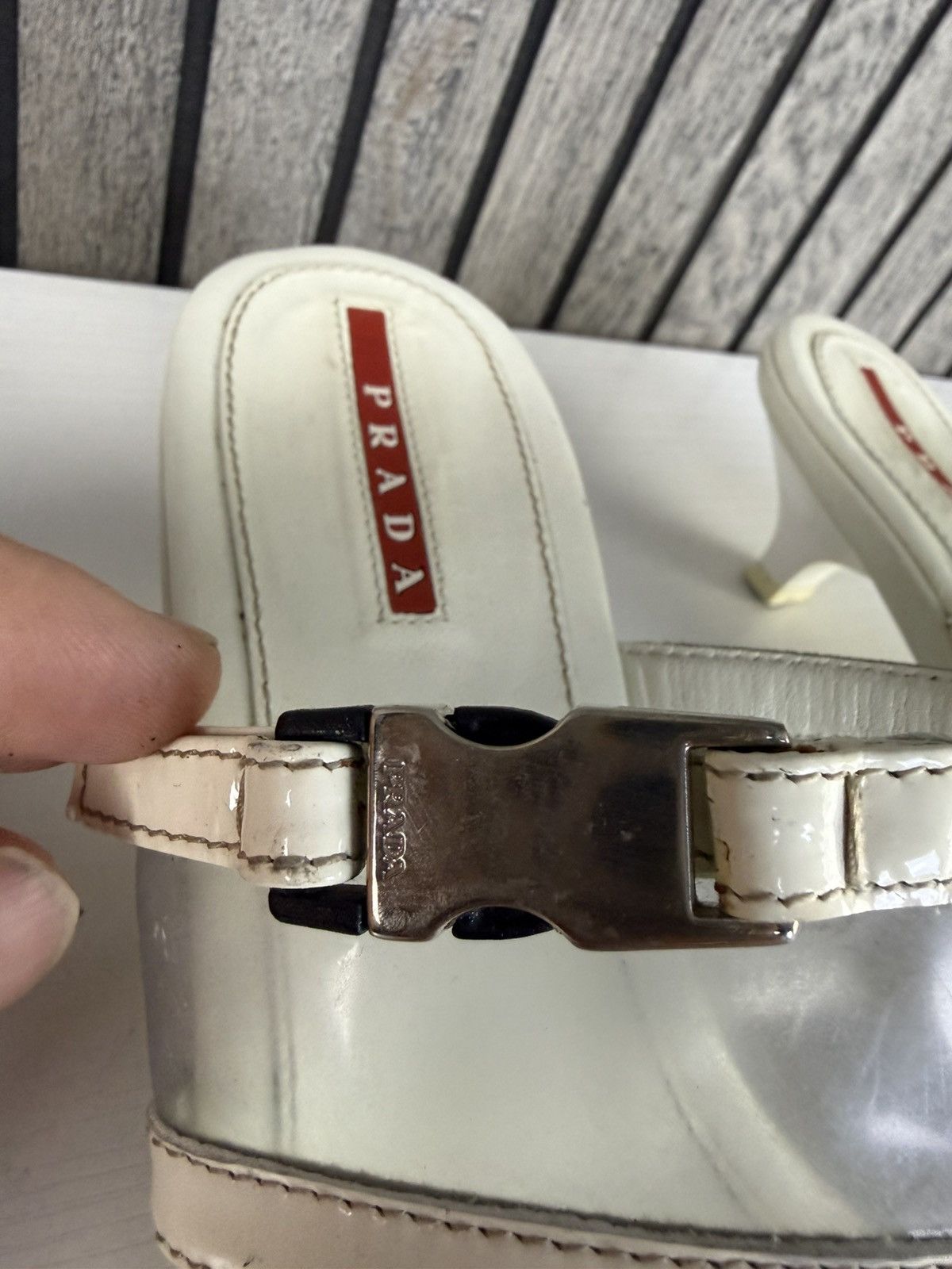 Prada PRADA Beige Leather Clear Thong Kitten Heel Sandals EU 37.5 Size US 7.5 / IT 37.5 - 3 Thumbnail