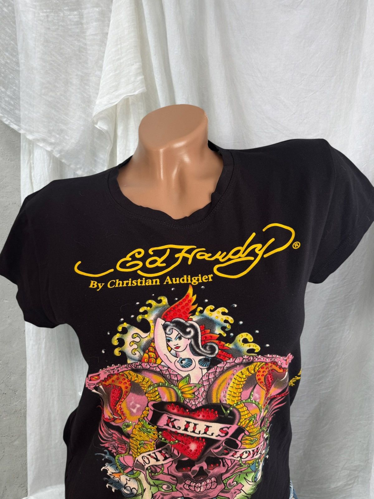 Ed Hardy Ed Hardy by Christian Audigier Y2K Rhinestones T-Shirt Size L / US 10 / IT 46 - 2 Thumbnail