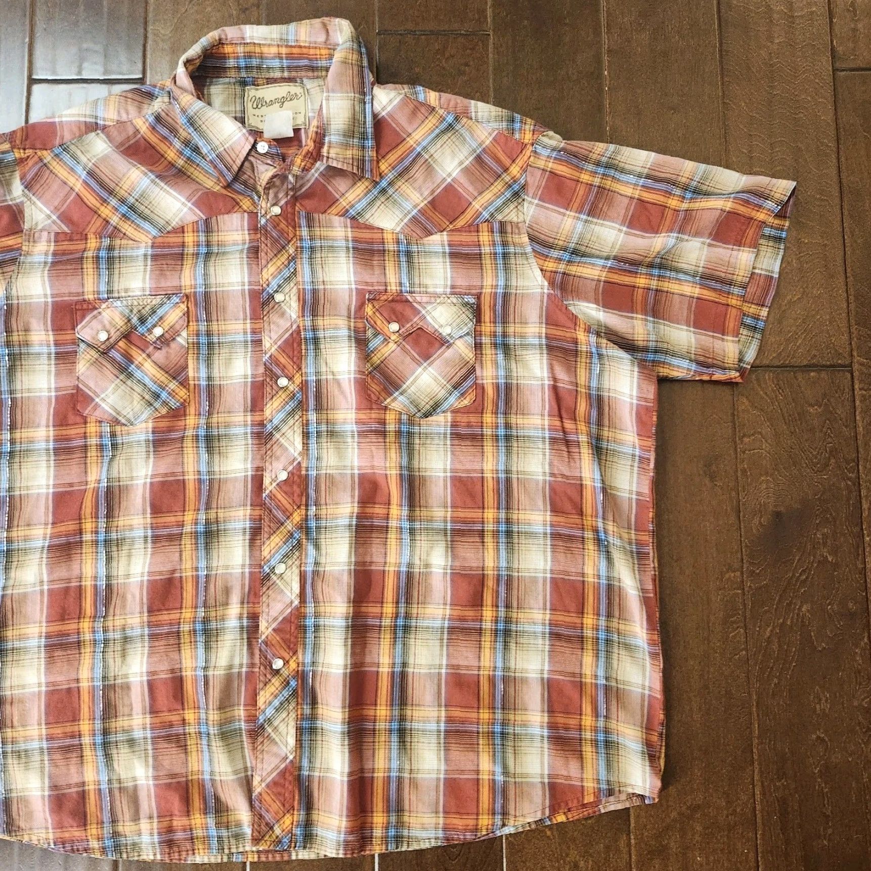 Wrangler Wrangler Western Plaid Snap Shirt Mens XL Short Sleeve Multicolor Button-Up Casual Workwear Spring Fall Summer Mens XL Size US XL / EU 56 / 4 - 5 Thumbnail