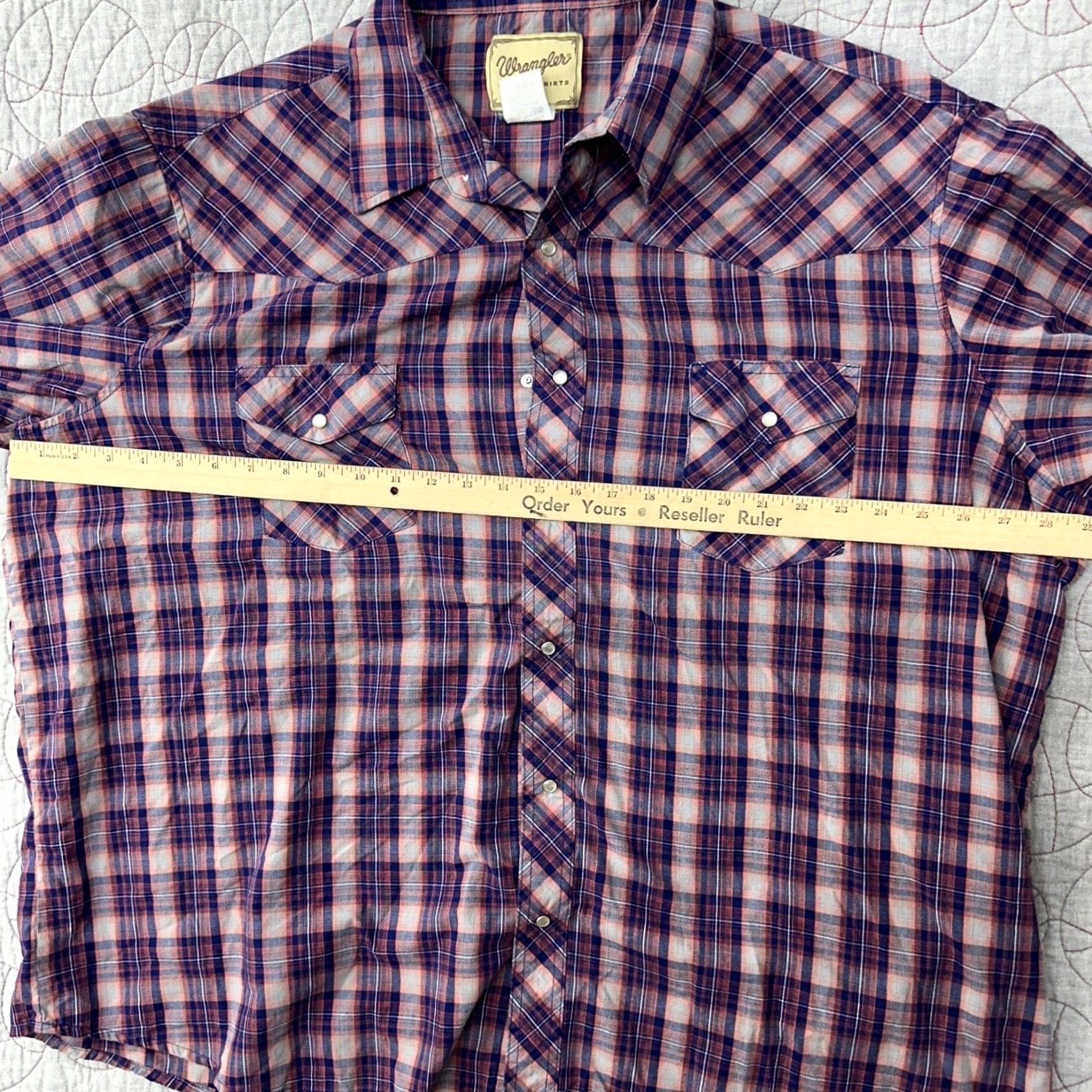 Wrangler VINTAGE Wrangler Western Shirt Blue Orange Plaid Pearl Snap / Men's 3XL Size US XXL / EU 58 / 5 - 4 Thumbnail
