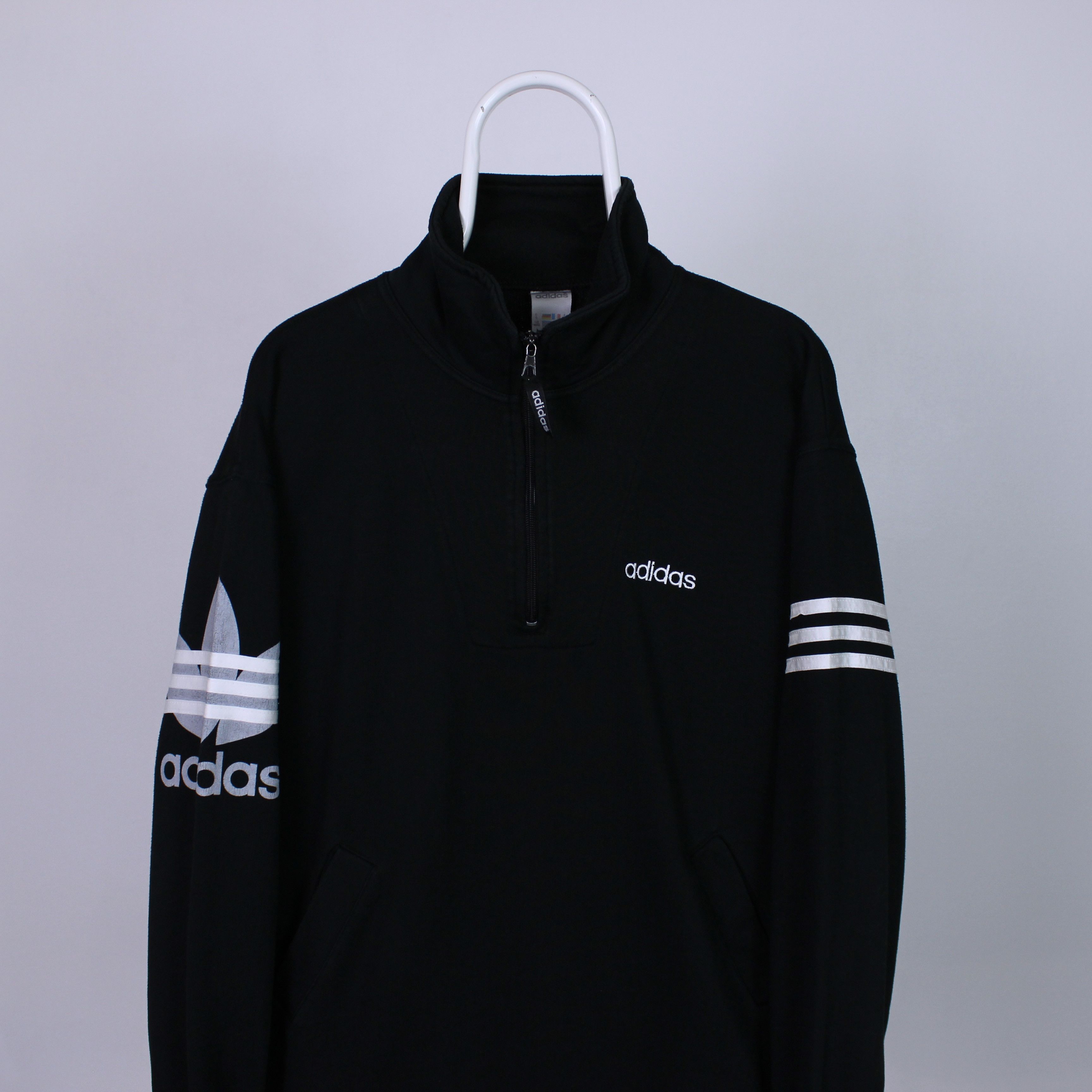 Adidas Vintage Adidas vintage 3 4 zip pullover sweatshirt men black M L Grailed