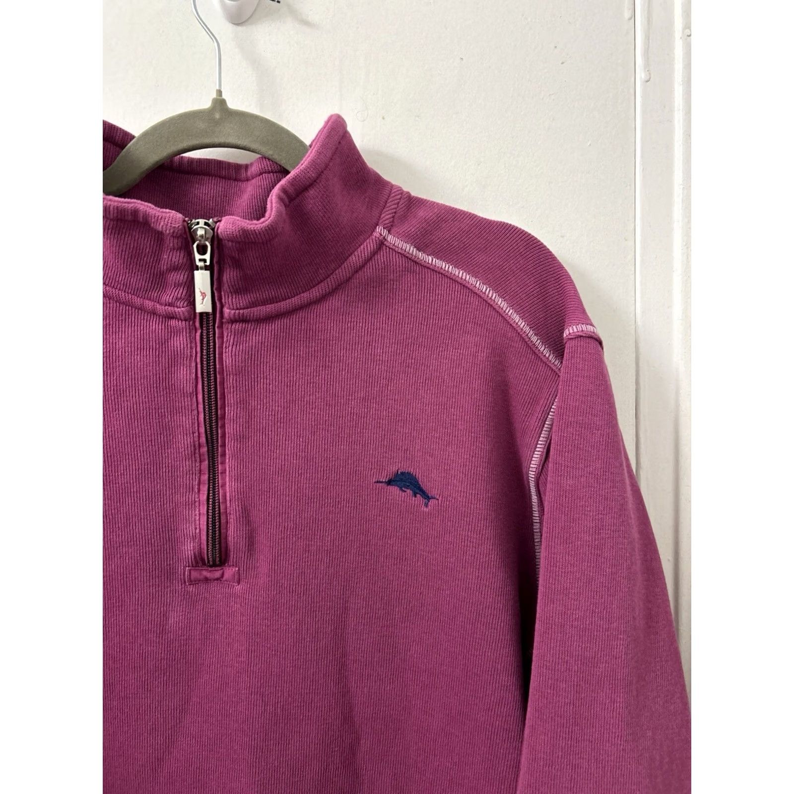 Tommy Bahama Tommy Bahama Pullover 1/4 Zip Mens XL Magenta Pink Cotton Ribbed Mock Neck Logo Embroidered Casual Knit Sweater Size US XL / EU 56 / 4 - 4 Thumbnail