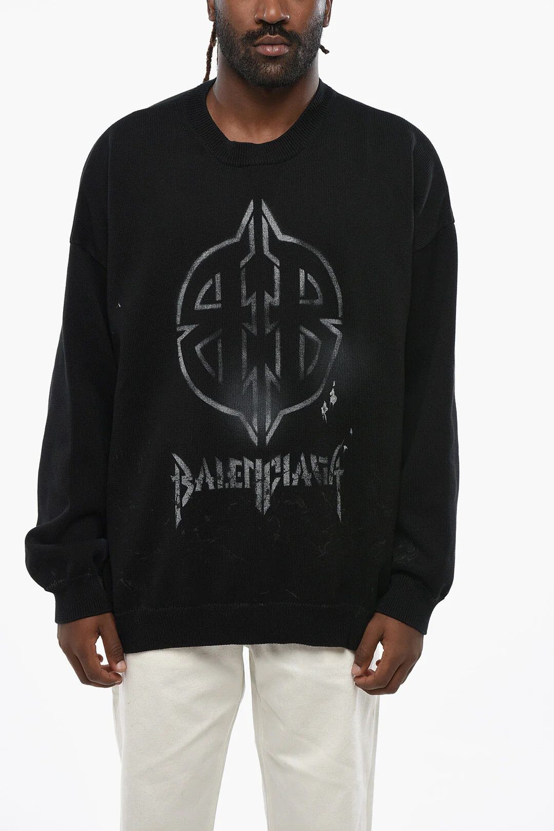 Balenciaga og1mm0426 Cotton-Blend Crewneck Sweater in Black Size US S / EU 44-46 / 1 - 1 Thumbnail