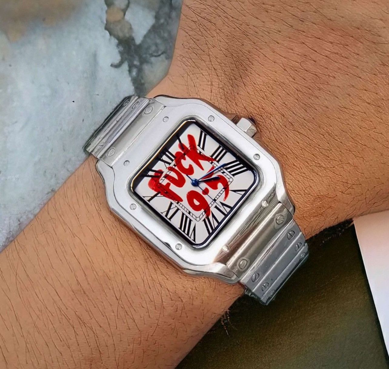 Seiko Mod Santos Fuck 9-5 White Dial Steel Automatic Watch