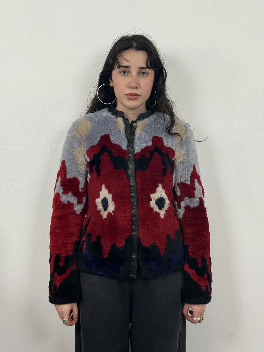 Emporio Armani FW2015 Emporio Armani Red & Blue Abstract Lamb Shearling Jacket Size M / US 6-8 / IT 42-44 - 5 Thumbnail