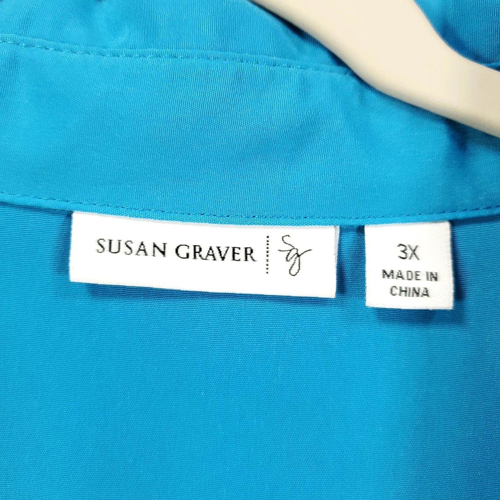Vintage Susan Graver Blouse Womens 3X Blue Button Up Roll Tab Sleeve Pockets Flap Pockets? Size XXL / US 16-18 / IT 52-54 - 5 Thumbnail