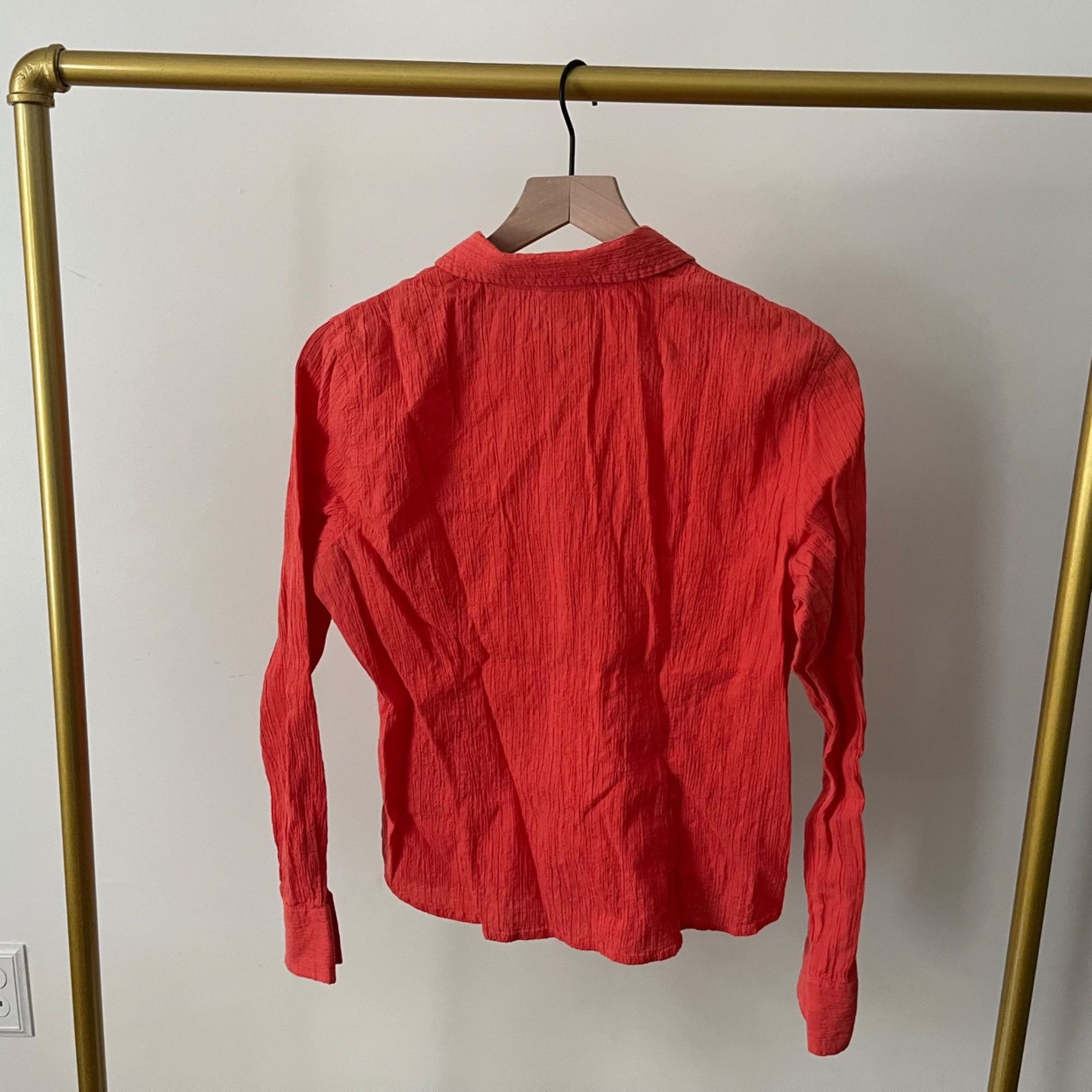 Other Field FG Gear Womens Red Crinkle Button-Up Shirt M Cotton Bl Size M / US 6-8 / IT 42-44 - 2 Thumbnail