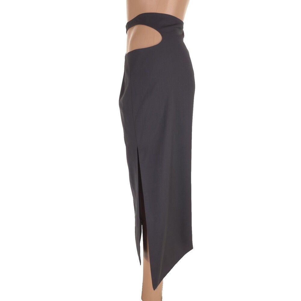 LOW CLASSIC LOW CLASSIC Curve Hole Midi Skirt Size M Gray Keyhole Waist Size 30" / US 8 / IT 44 - 7 Thumbnail