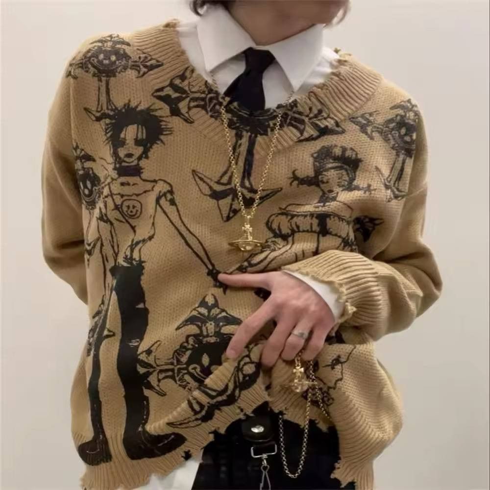 Japanese Brand × Vintage retro knit loose sweater Size US XL / EU 56 / 4 - 1 Thumbnail