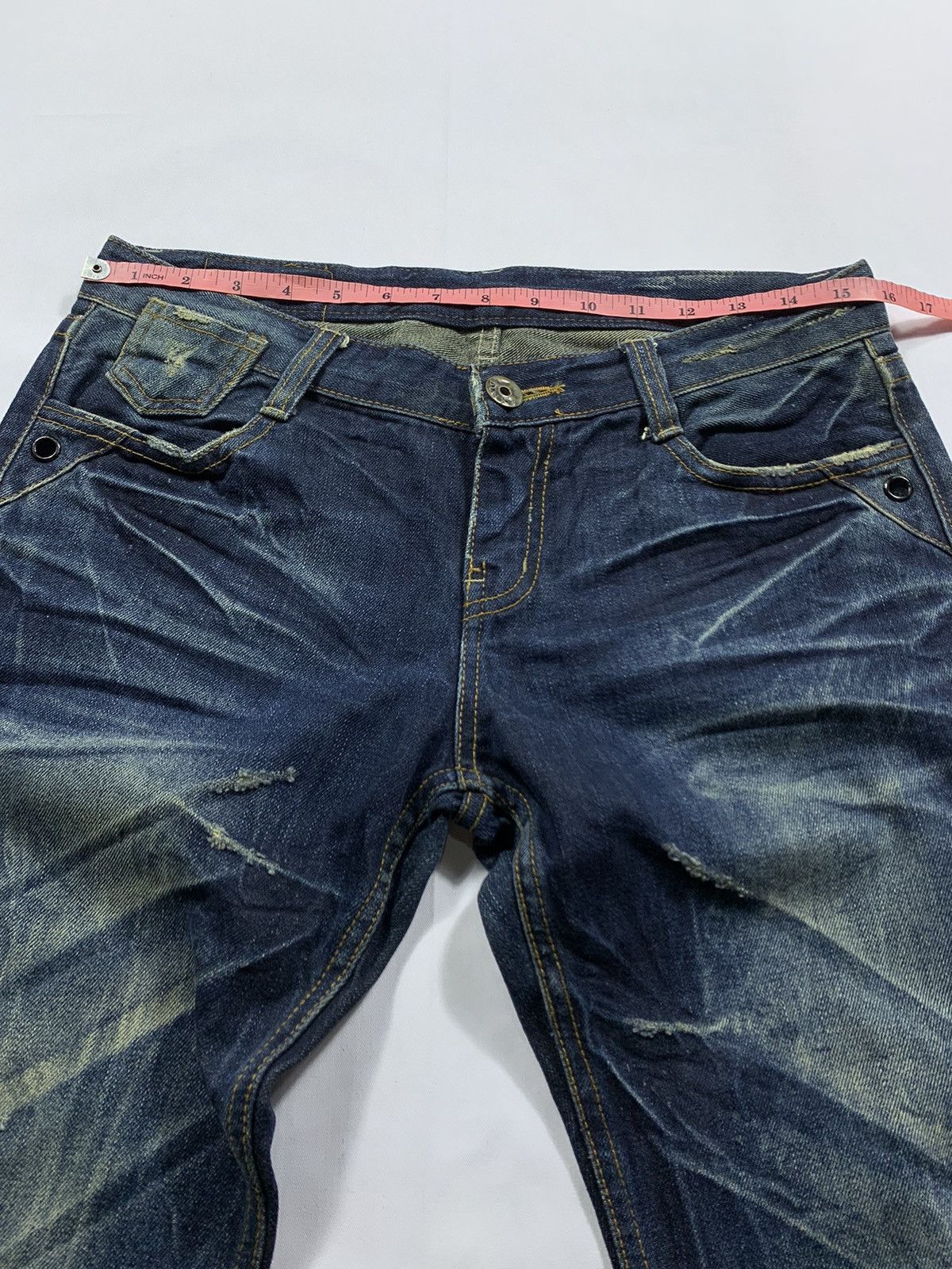 5351 POUR LES HOMMES Distressed Skull Denim Dinky&J Punk Pants Size US 31 - 7 Thumbnail