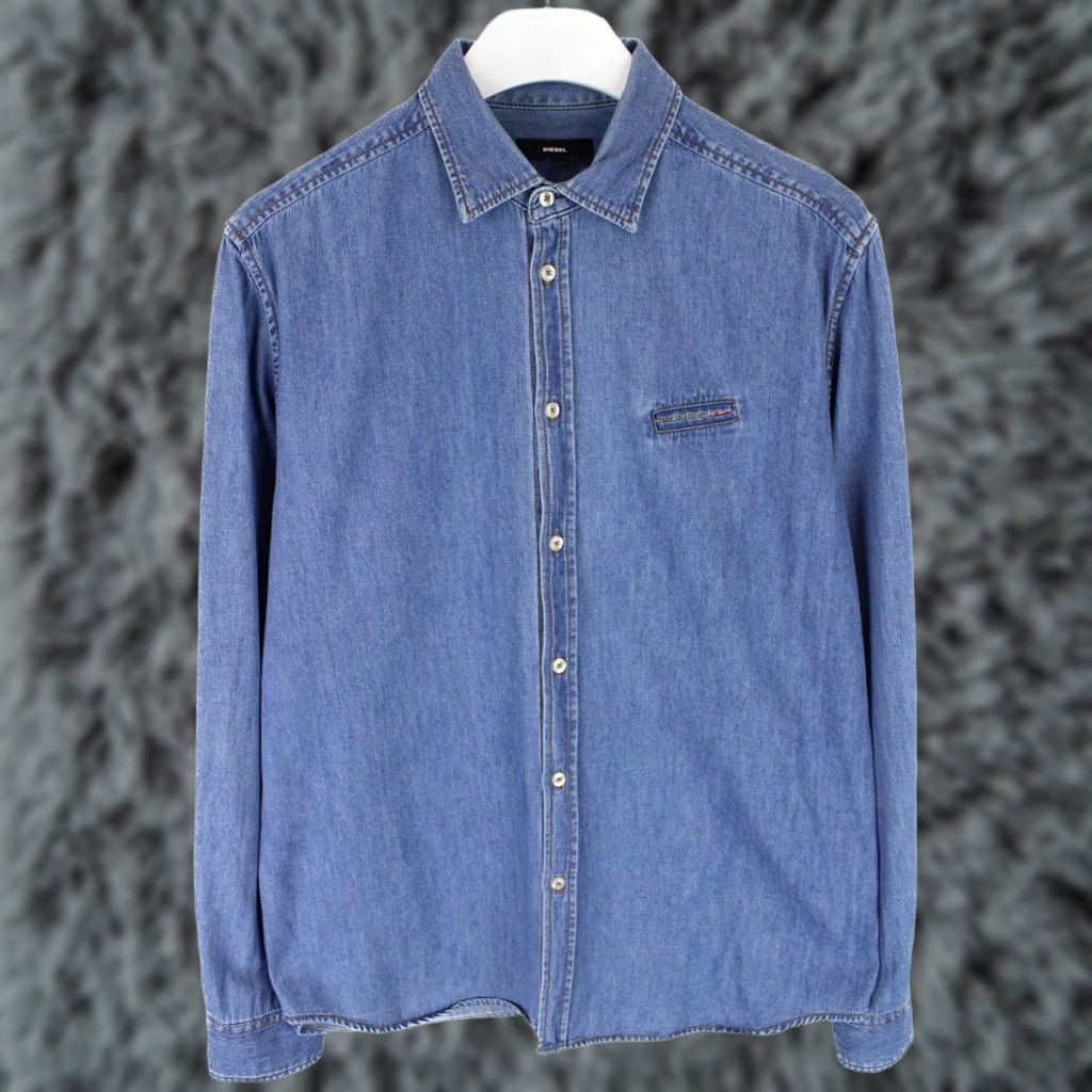 Diesel DIESEL Shirt Men XL Denim Look Faded Spread Collar Button Up Blue Size US XL / EU 56 / 4 - 1 Thumbnail
