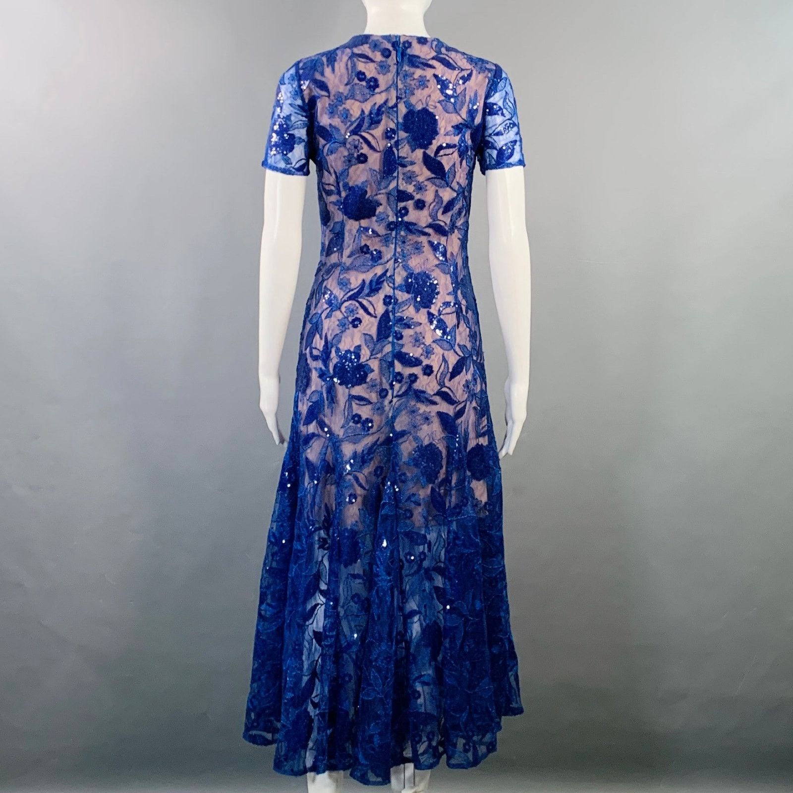 Other COSTARELLOS Blue Nude Lace Short Sleeve Cocktail Dress Size XS / US 0-2 / IT 36-38 - 4 Thumbnail
