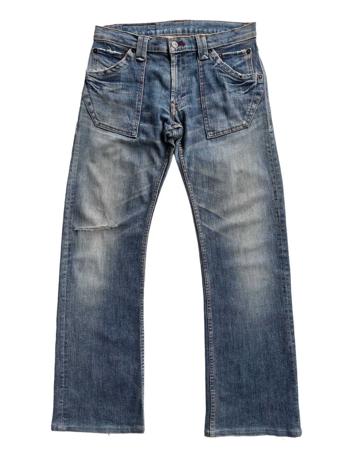 Vintage Blue Way Flare Distressed Denim