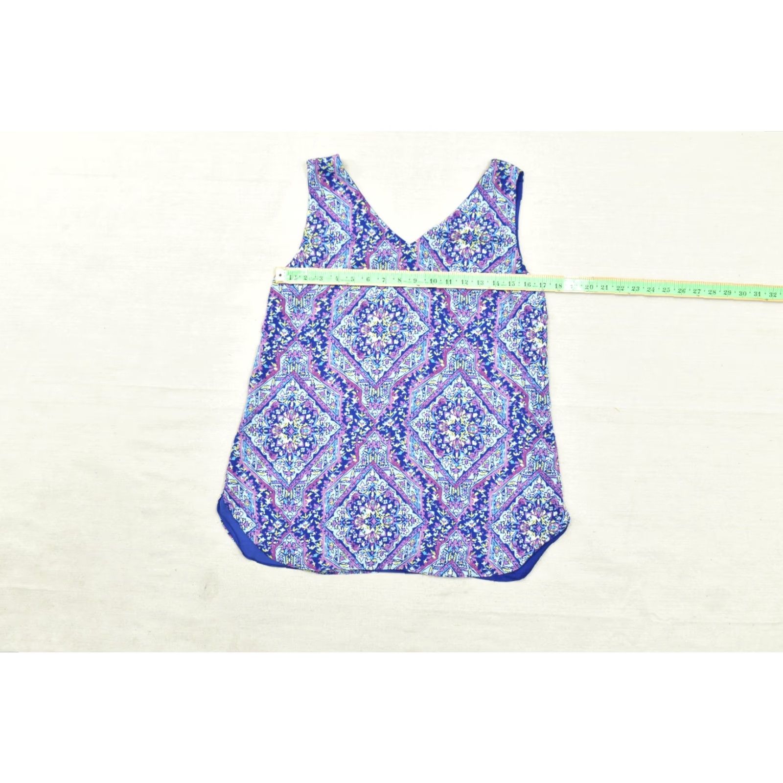 Vintage Reversible Blue Paisley Geometric Sleeveless V-Neck Tank Top M Womens Size M / US 6-8 / IT 42-44 - 4 Thumbnail