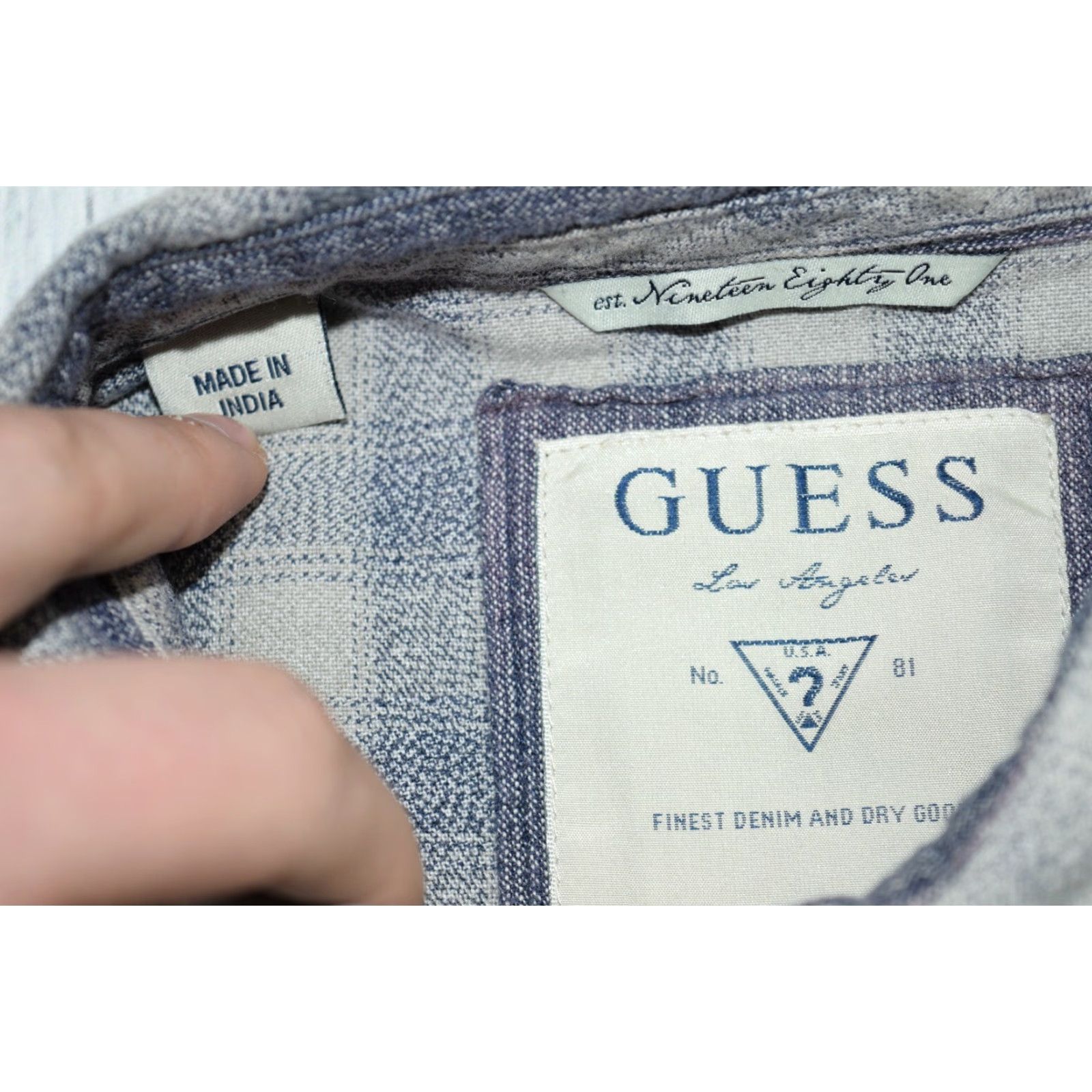 Guess GUESS JEANS Shirt Mens Medium Shadow Plaid Grey Cotton Flannel Snap Up Western 90s Size US 31 - 6 Thumbnail