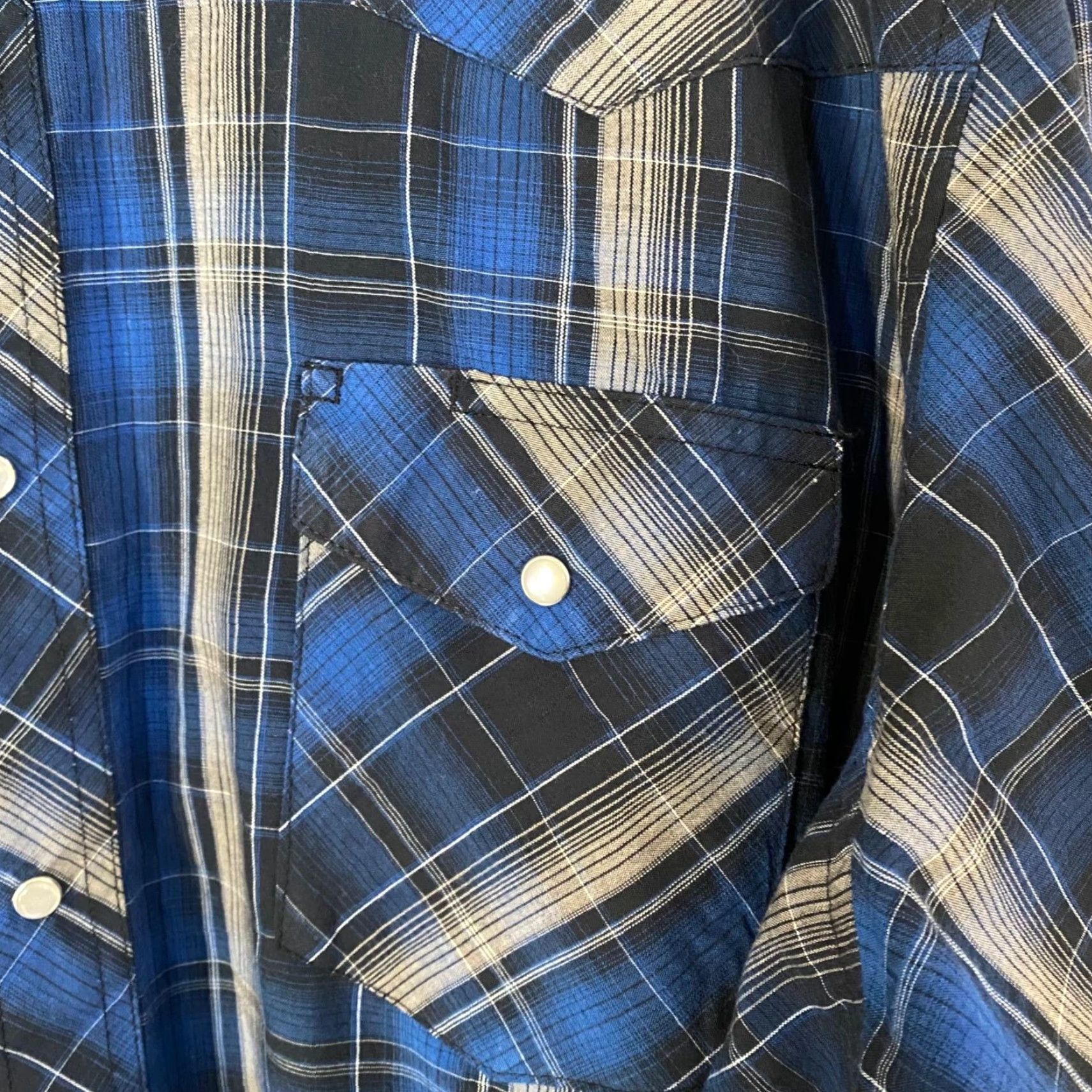 Wrangler VINTAGE Wrangler Western Pearl Snap Shirt Blue Plaid Long Sleeve Cowboy Mens 3XL Shirt Size US XXL / EU 58 / 5 - 7 Thumbnail