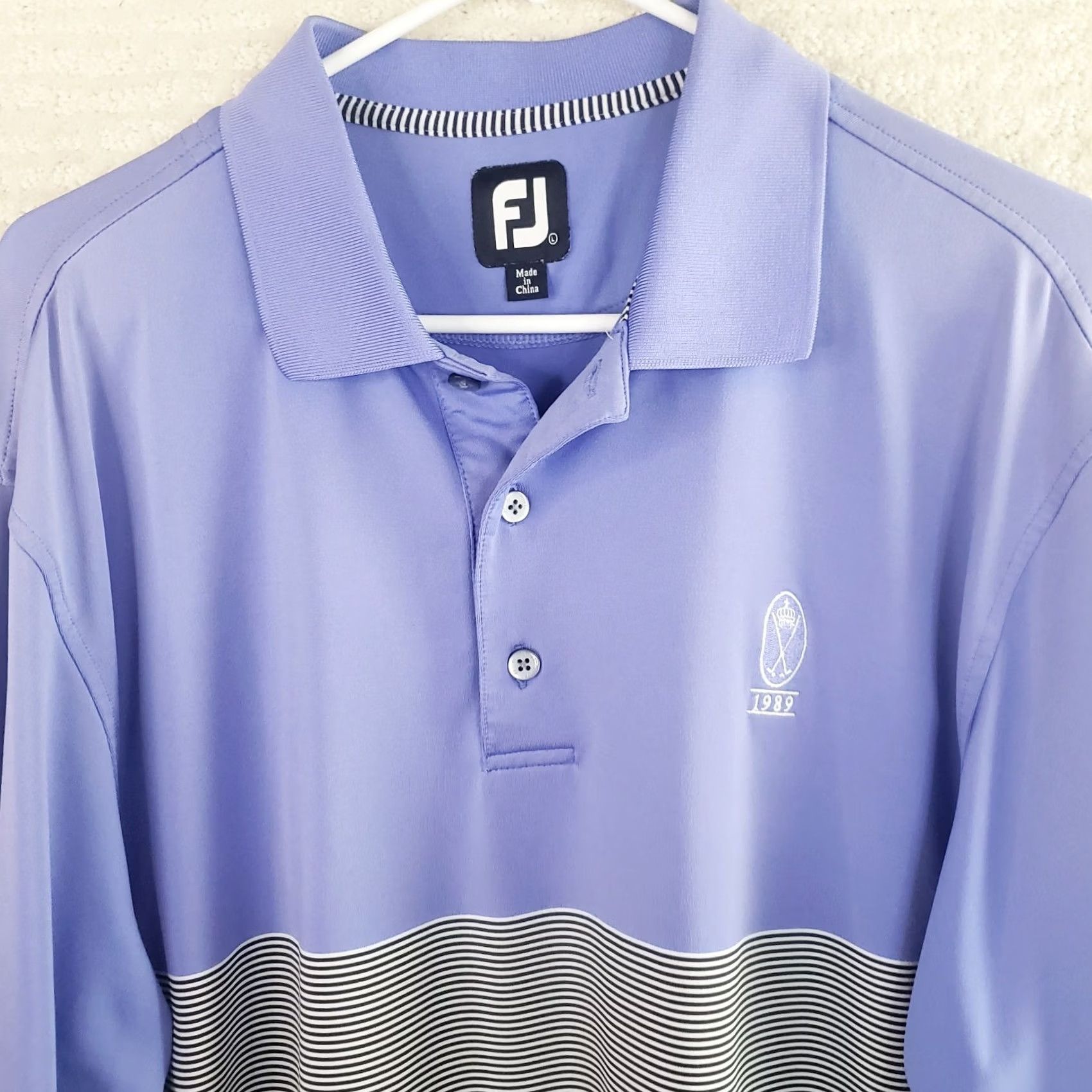 Footjoy FootJoy Polo Shirt Mens L Purple & Gray Striped Golf Performance Stretch Shirt Size US L / EU 52-54 / 3 - 3 Thumbnail