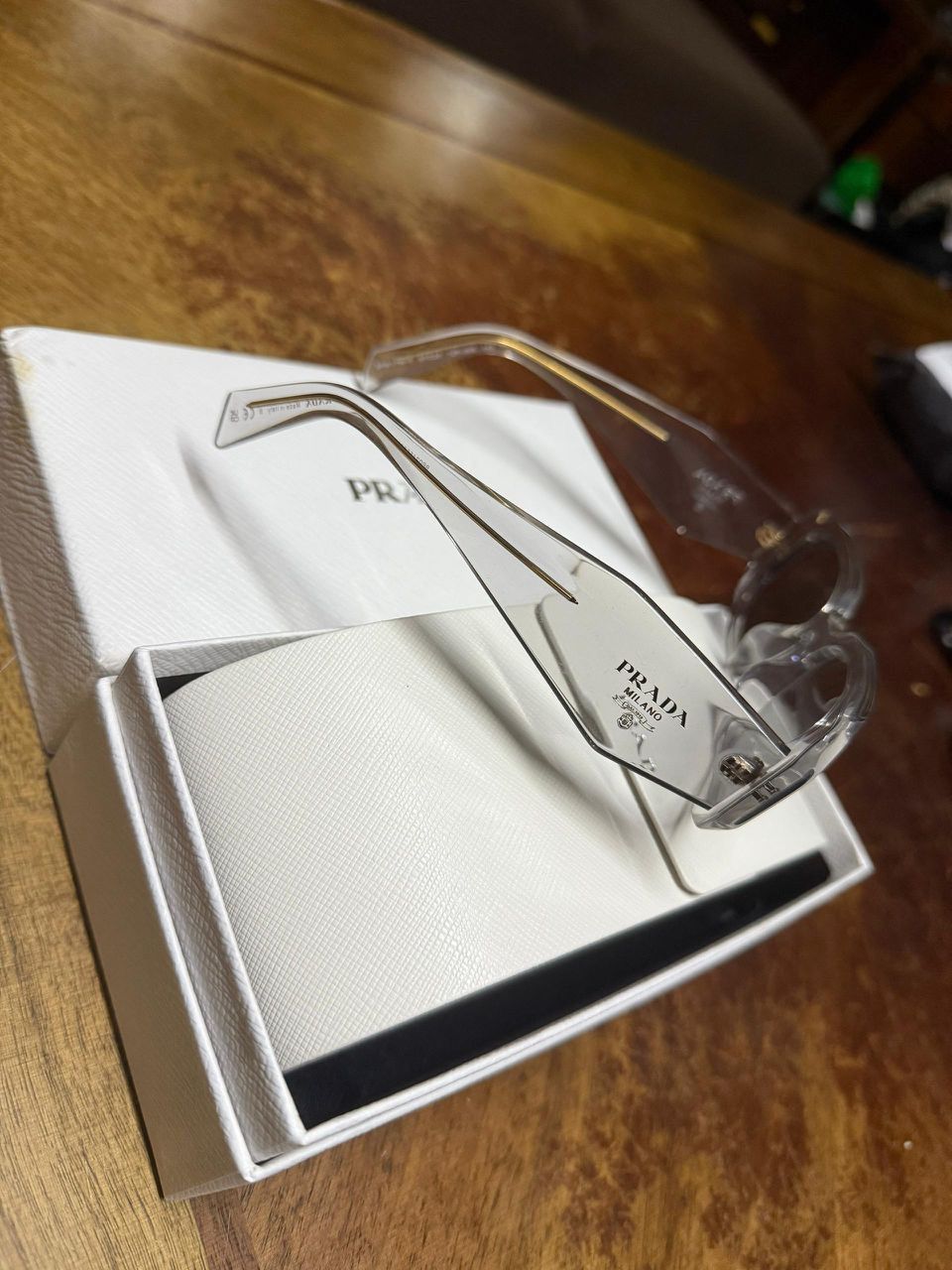 Prada Prada Rectangle Sunglasses Transparent Grey Size ONE SIZE - 2 Thumbnail