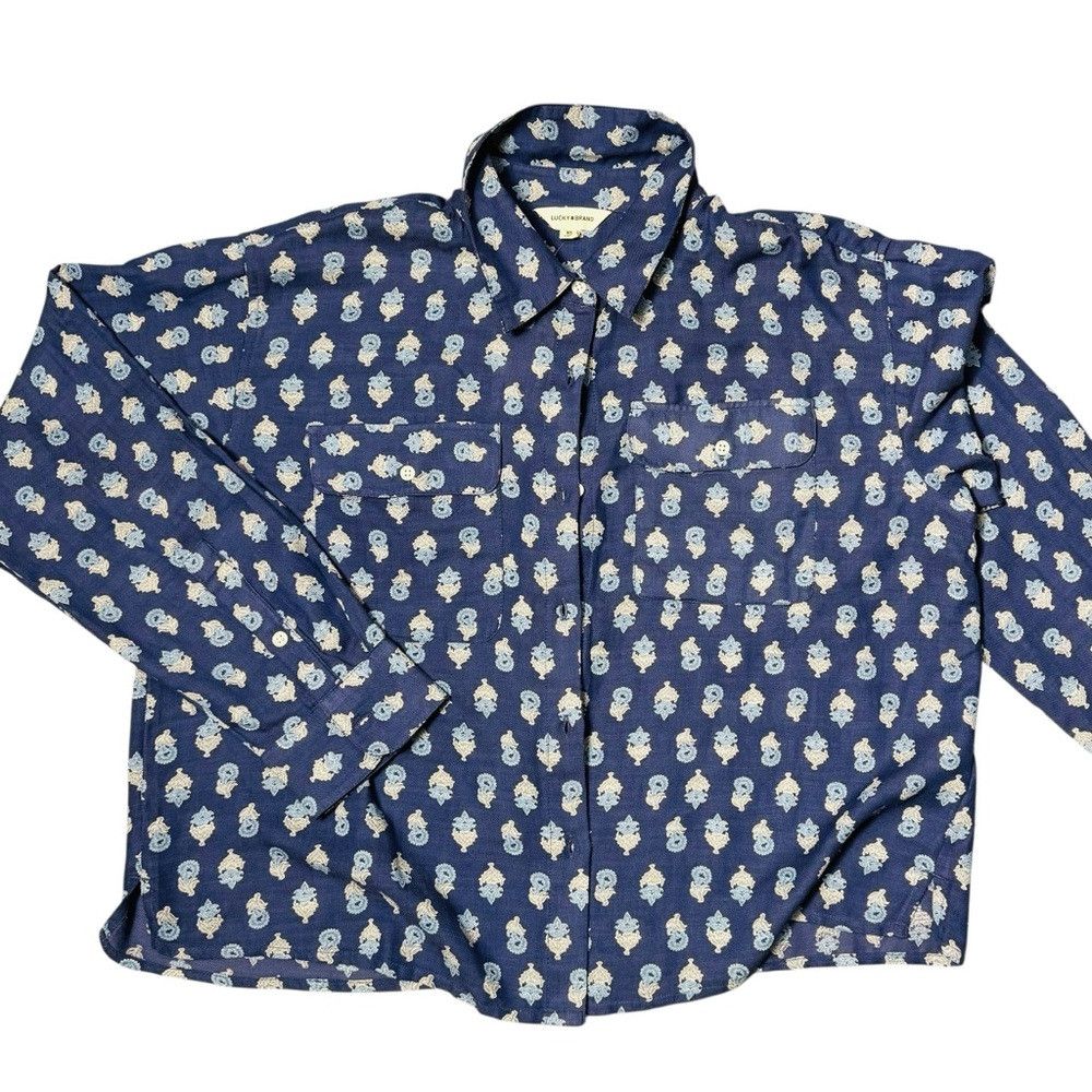 Lucky Brand NWT New $80 Lucky Brand Blue Floral Cotton Viscose Shirt Si Size XS / US 0-2 / IT 36-38 - 4 Thumbnail