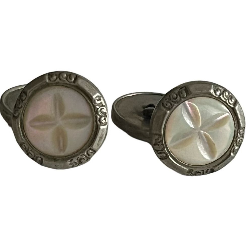 Antique Cufflink Marked Silver Tone With Mop Like Stones, Men's Product Image