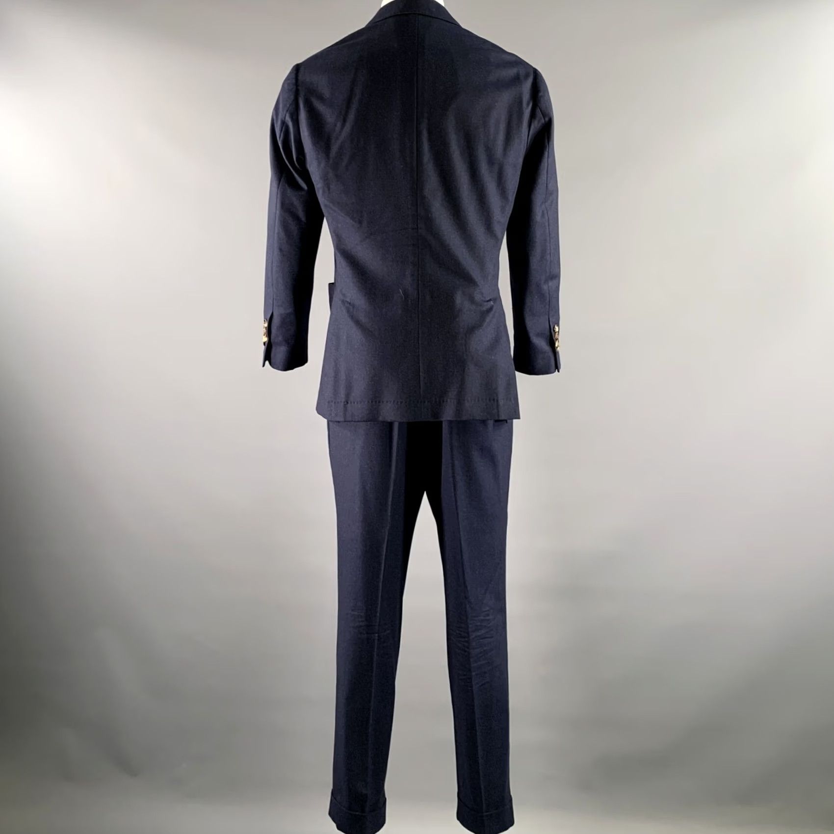 Brunello Cucinelli BRUNELLO CUCINELLI Navy Wool Notch Lapel Suit Size 40 Mens Size 36R - 3 Thumbnail