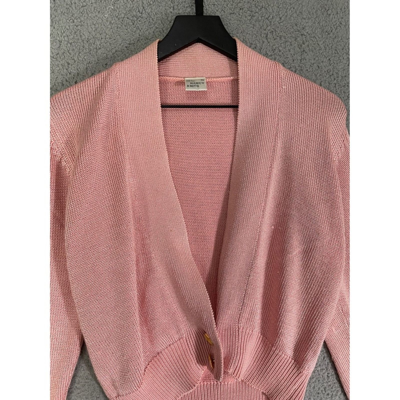 Vintage Nancy Knits Vintage Pink Cardigan Sweater Rayon Small 80's Size S / US 4 / IT 40 - 5 Thumbnail