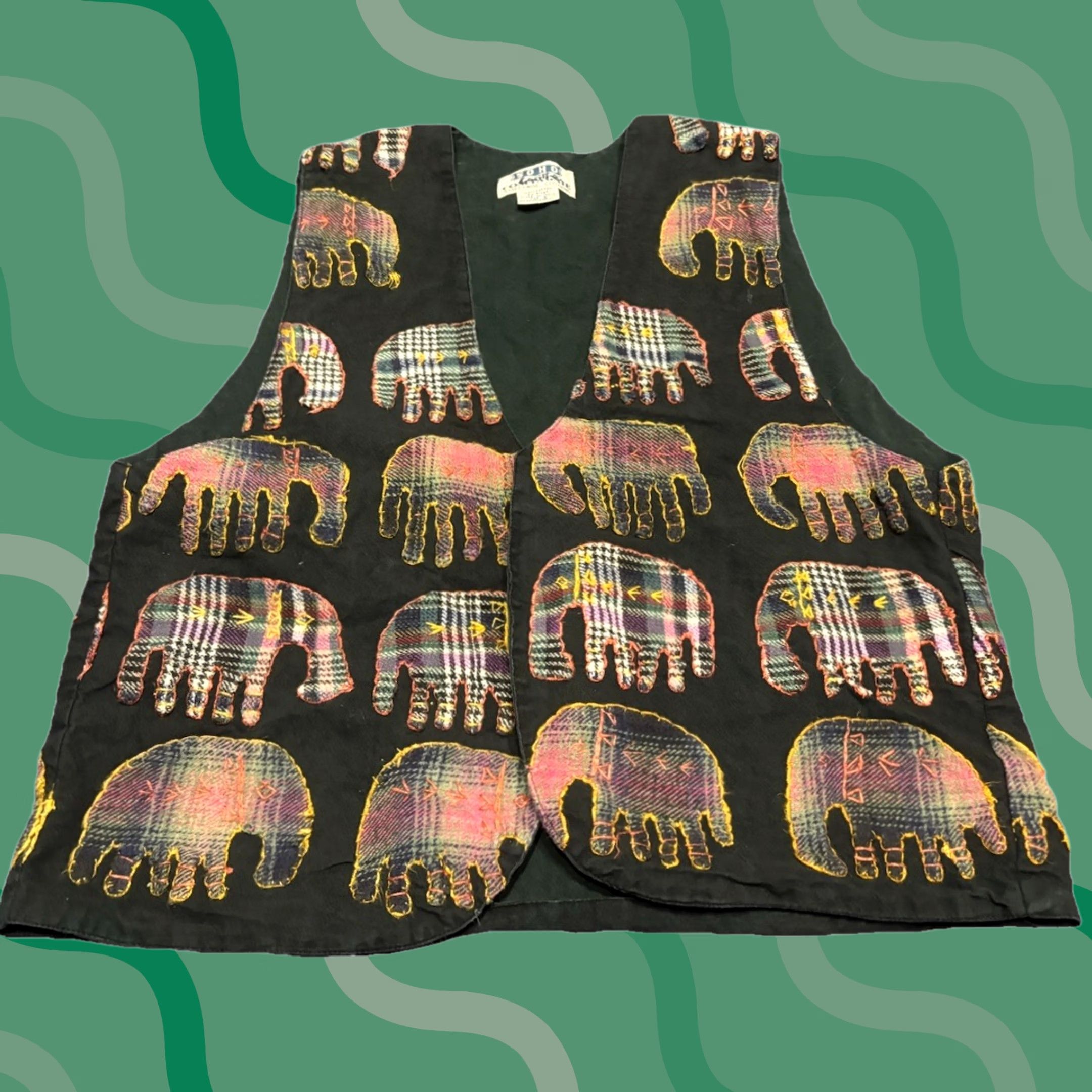 Vintage VINTAGE SOHO Vest Black S Elephant Patchwork Hippie Boho Open Indie Animals 80s Womens Size S / US 4 / IT 40 - 1 Thumbnail
