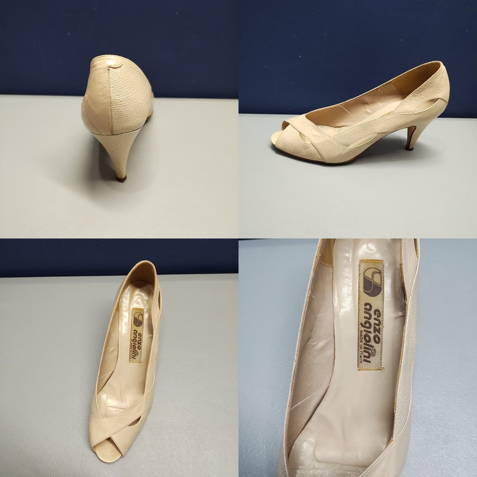 Vintage Enzo Angiolini Classic Pump Heels Tan Leather Peep Toe Slip On Womens Size 5.5M Size US 6 / IT 36 - 8 Thumbnail