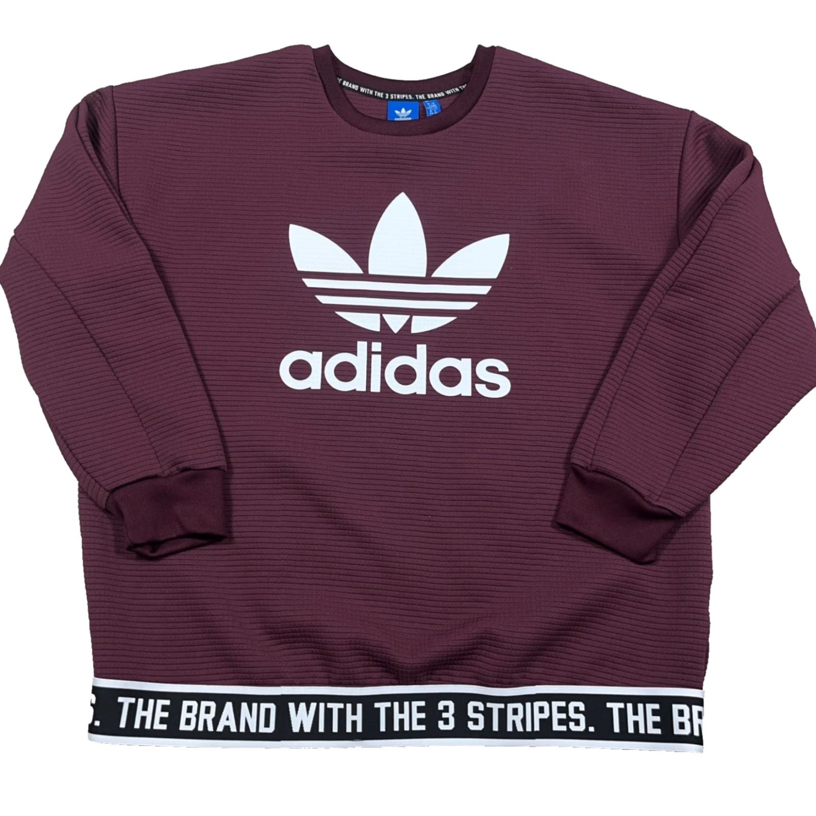 Adidas Adidas Sweatshirt Women L Maroon Crewneck 3 Striped Waffle Knit Burgandy Logo Solid Long Sleeve Pullover All Seasons Casual Activewear Modern Sports Size L / US 10 / IT 46 - 2 Thumbnail