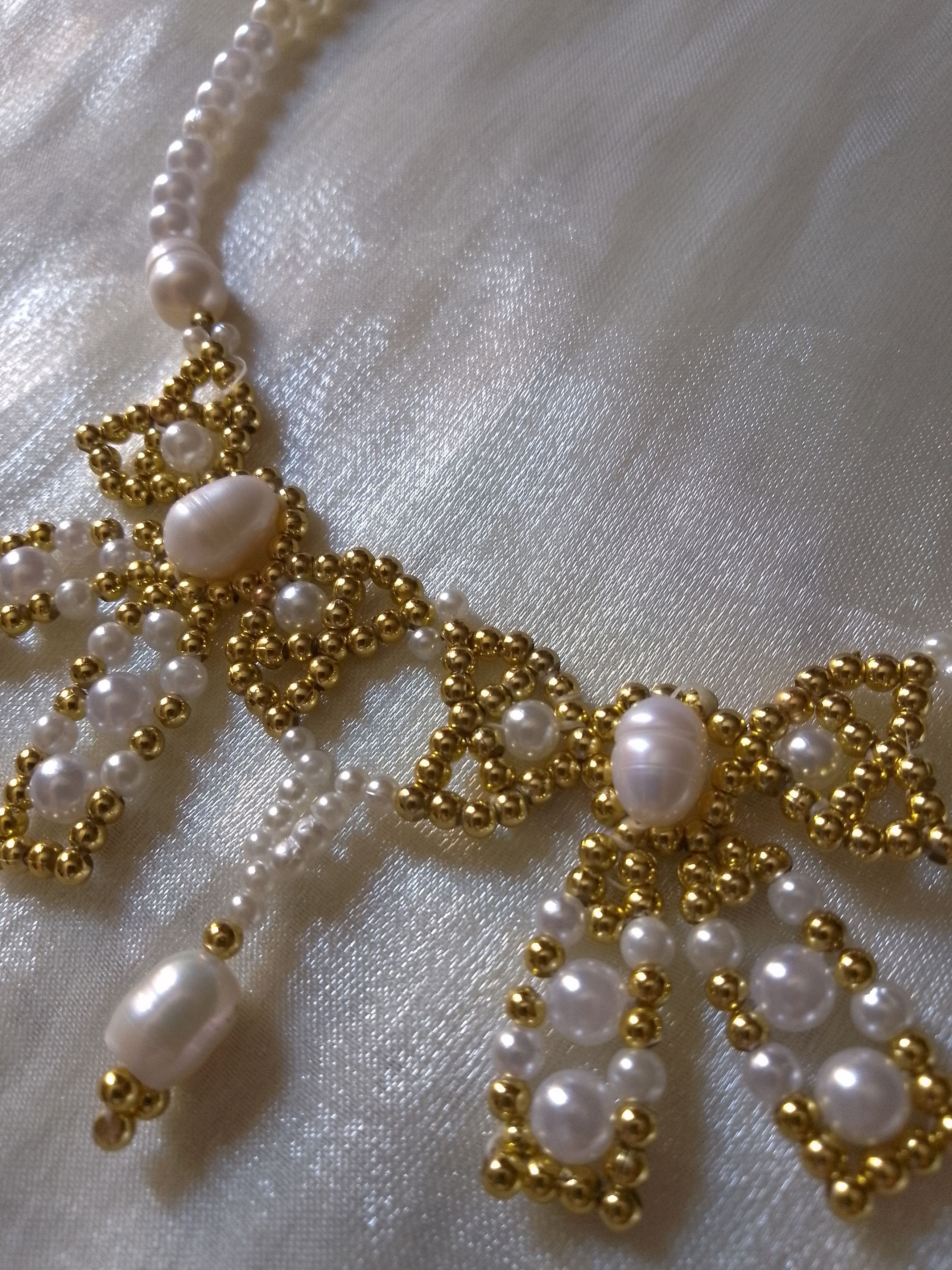 Handmade Pearls necklace with Golden flakes freshwater pearls Size ONE SIZE - 4 Thumbnail