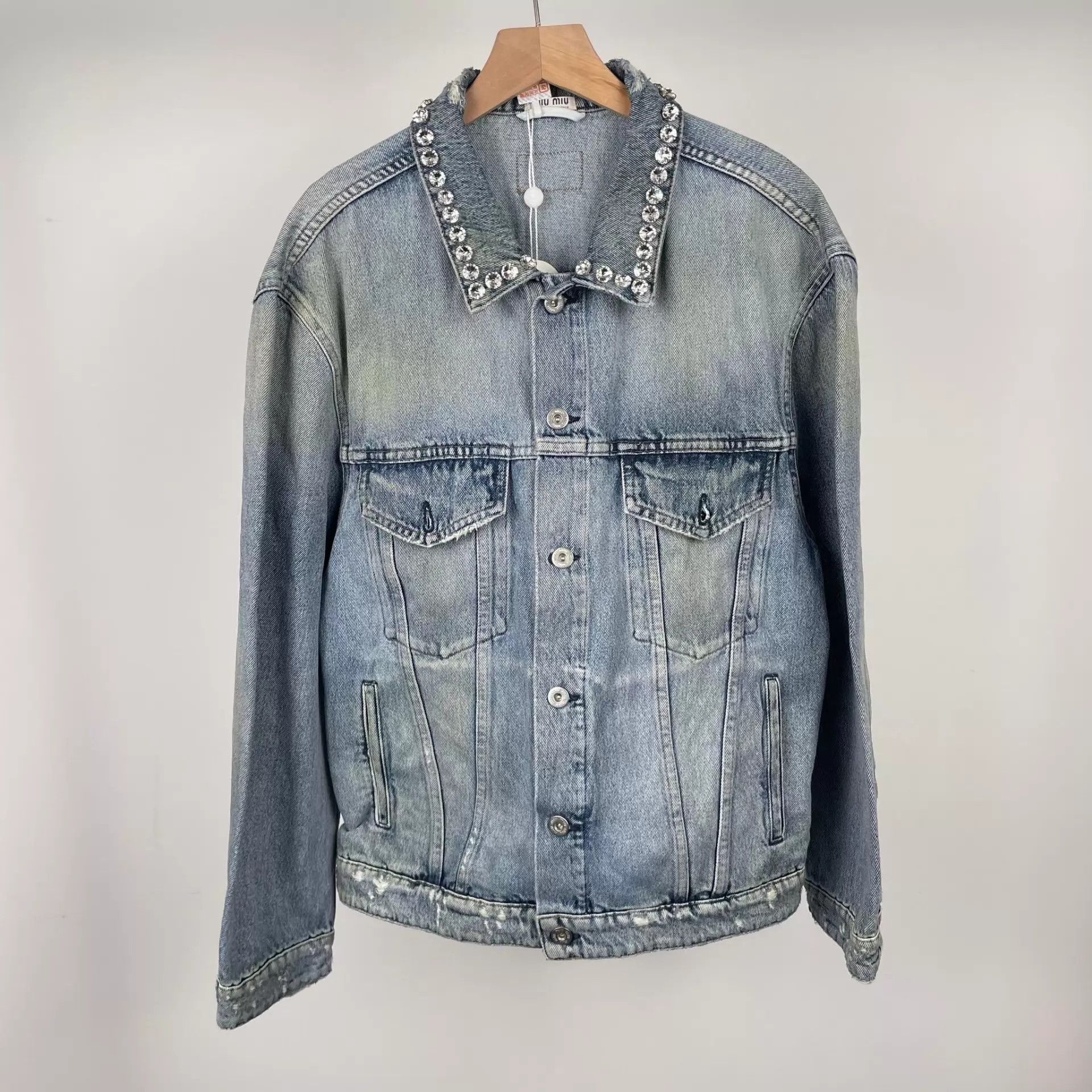 Miu Miu MIU MIU Crystal Collar Denim Jacket Size XS / US 0-2 / IT 36-38 - 1 Thumbnail