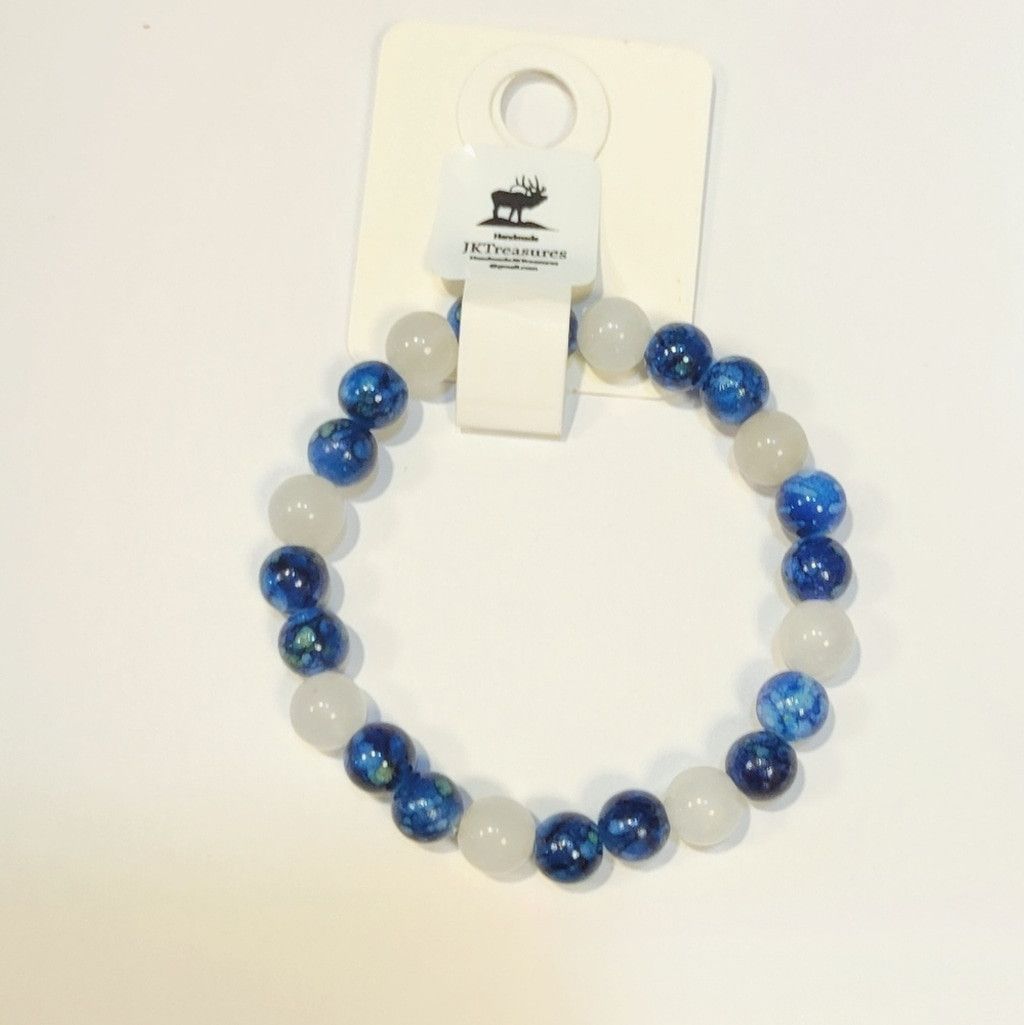 Handmade Natural Crystal Blue Vein & Clear Quartz Beaded Bracelet 7" Size ONE SIZE - 4 Thumbnail