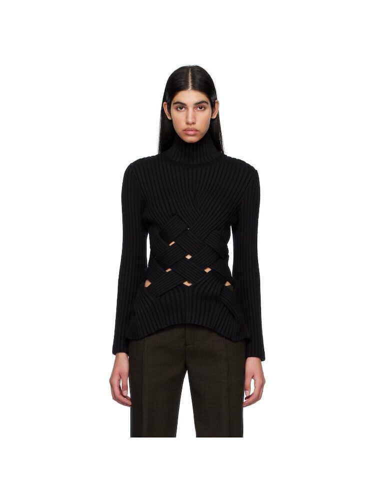 Bottega Veneta o1loc1c0824 725638 Intreccio Wool Jumper in Black Size M / US 6-8 / IT 42-44 - 1 Thumbnail