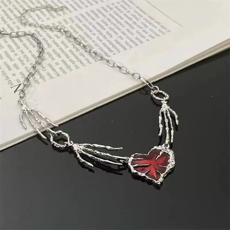 Other Gothic Devil's Heart Enamel Peach Heart Wings Necklace Size ONE SIZE - 1 Thumbnail