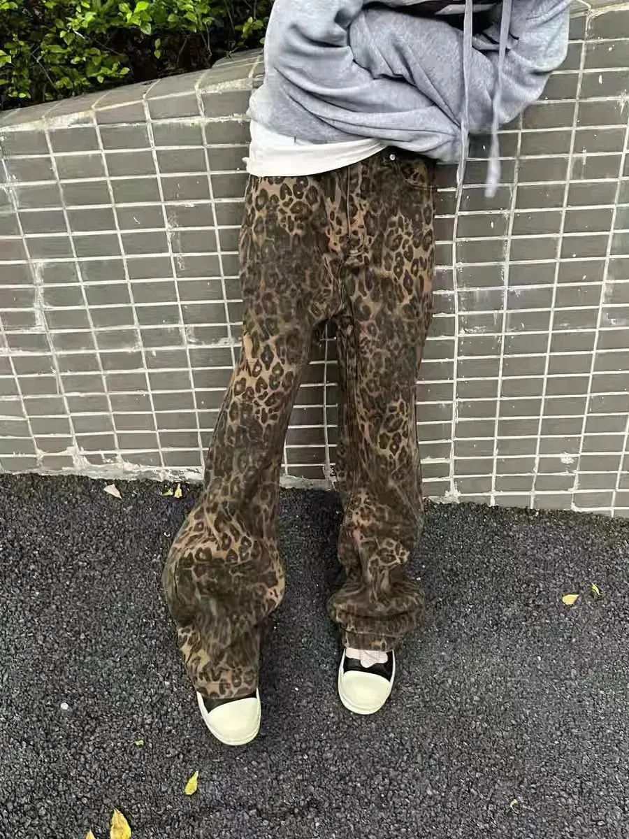 Japanese Brand Retro brown leopard print straight leg flared jeans Size US 32 / EU 48 - 3 Thumbnail