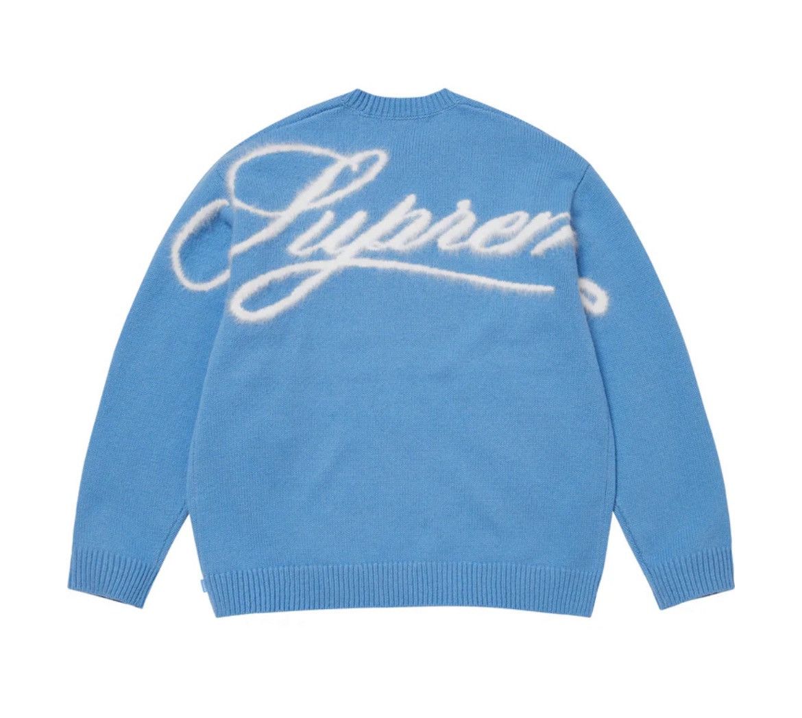 Supreme Supreme Angora Script Sweater Blue FW25 Size US L / EU 52-54 / 3 - 1 Thumbnail