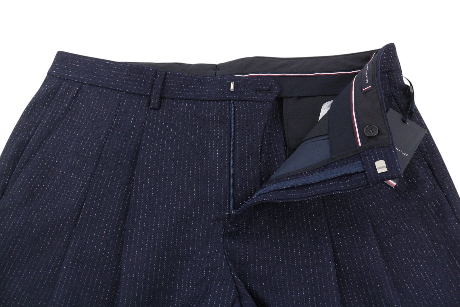 Tommy Hilfiger WAVE PINSTRIPE W32 Blue Wool Blend Pleated Leg Pants 85344 Size US 32 / EU 48 - 4 Thumbnail