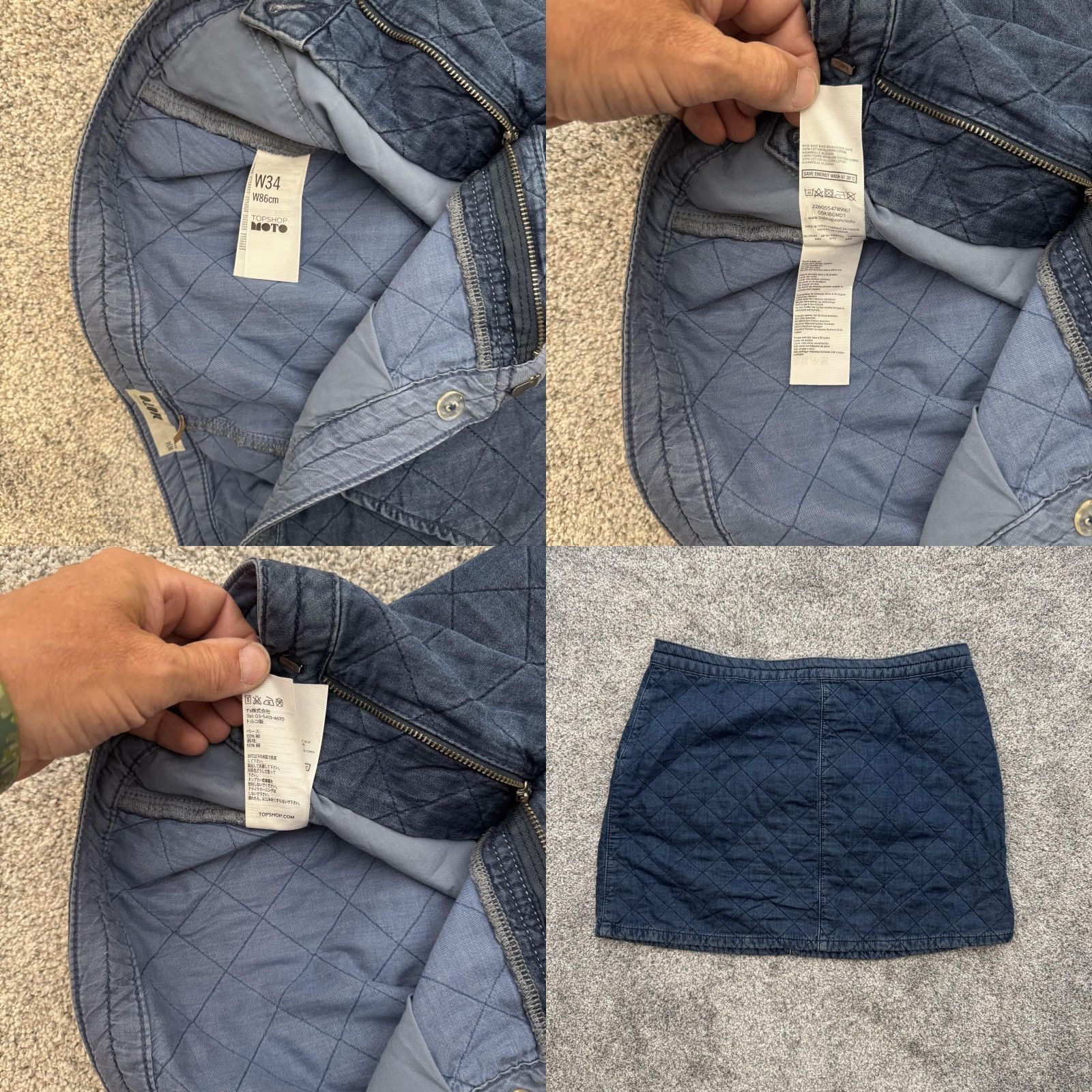 Topshop Topshop Moto Skirt Womens 34 Blue Quilted Denim Mini Pockets High Rise Casual Size 24" / US 00 / IT 34 - 8 Thumbnail