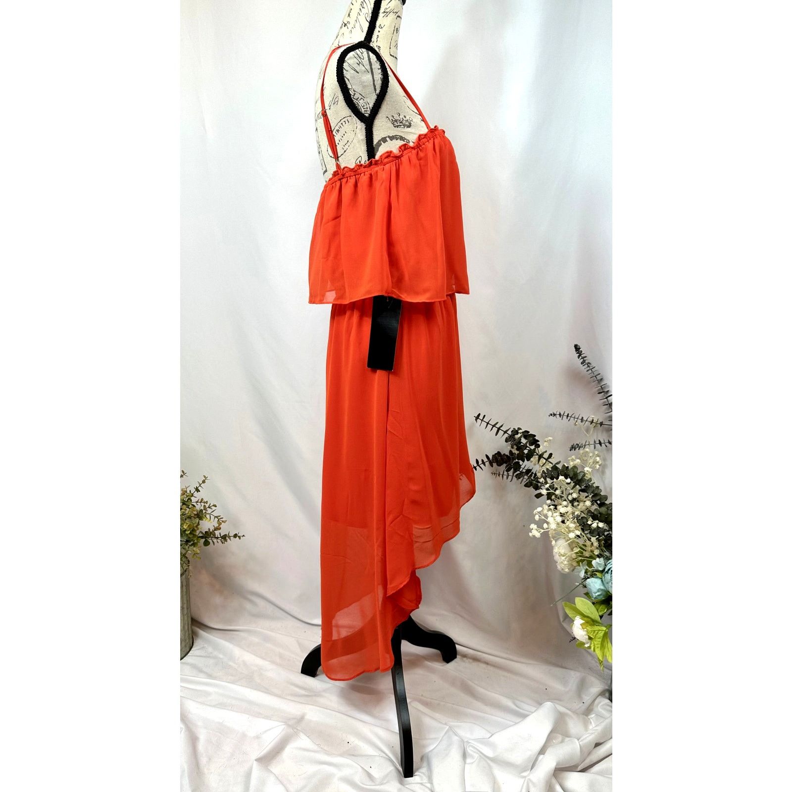 Bebe Bebe Square Neck High Low Chiffon Sleeveless Dress Orange L Size L / US 10 / IT 46 - 13 Thumbnail