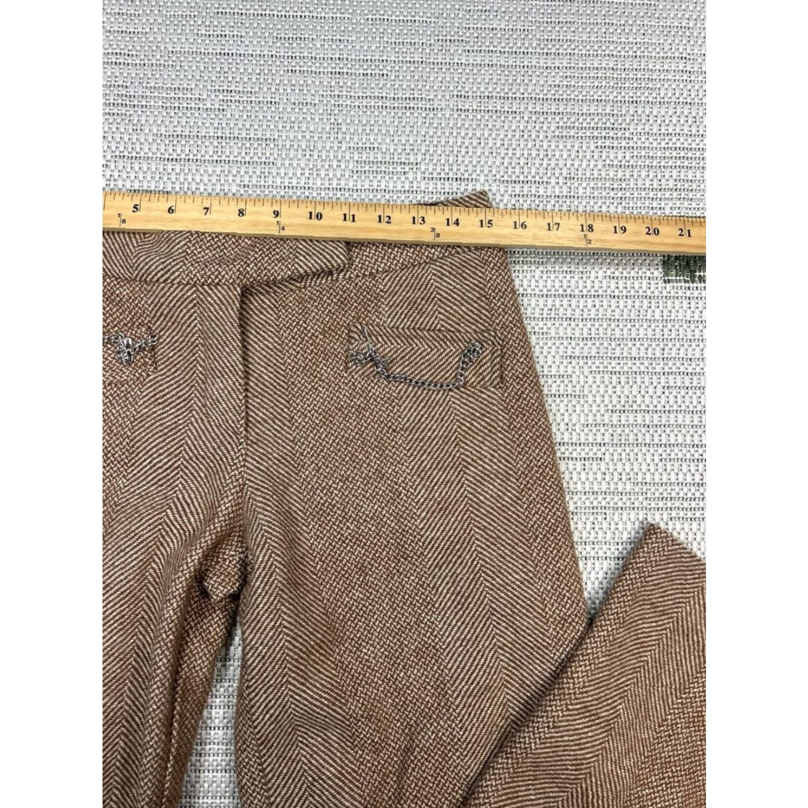 Vintage Catrina Lucci Pants Womens 42 Brown Herringbone Wide-Leg Mid Rise Casual Travel Jeans Trousers Size 28" / US 6 / IT 42 - 6 Thumbnail