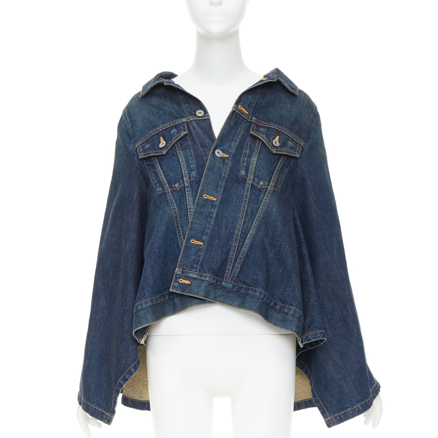 Junya Watanabe JUNYA WATANABE 2017 washed blue denim deconstructed flare caped jacket M Size M / US 6-8 / IT 42-44 - 1 Thumbnail