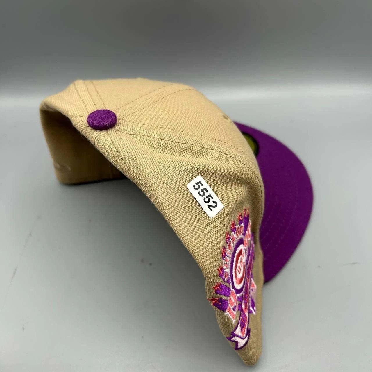 New Era Chicago Cubs Hat Men 7 3/8 Beige Purple MLB Fitted Cap New Size ONE SIZE - 9 Thumbnail