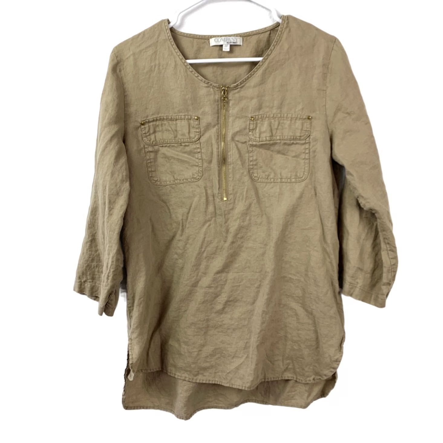 FLAX VINTAGE Company Ellen Tracy Shirt Linen Tunic Top Women's M Flax 3/4 Sleeve Size M / US 6-8 / IT 42-44 - 2 Thumbnail