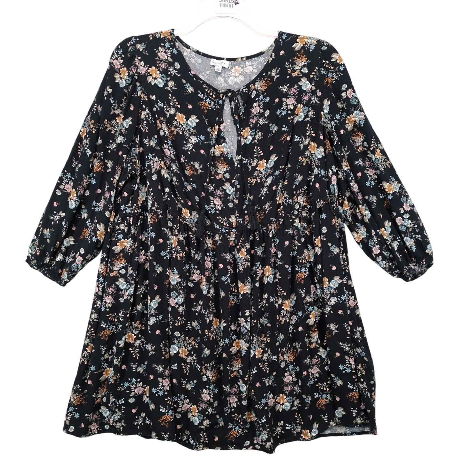 Other Love Fire Women's Plus Size 1X Black Floral Dress Puff Sleev Size XXL / US 16-18 / IT 52-54 - 1 Thumbnail