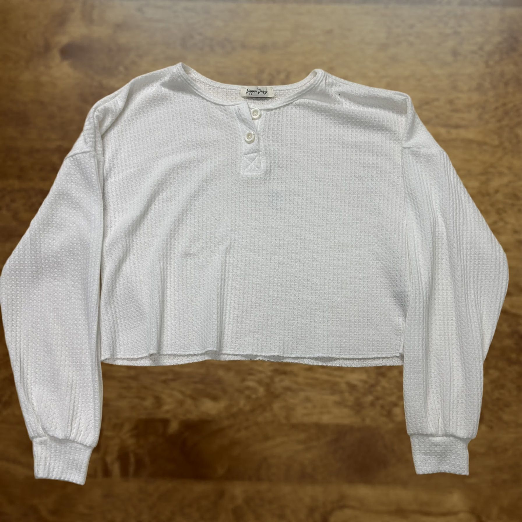 Vintage Dippin' Daisys Shirt Womens Cropped Long Sleeve Henley White Waffle T-Shirt M Size M / US 6-8 / IT 42-44 - 1 Thumbnail