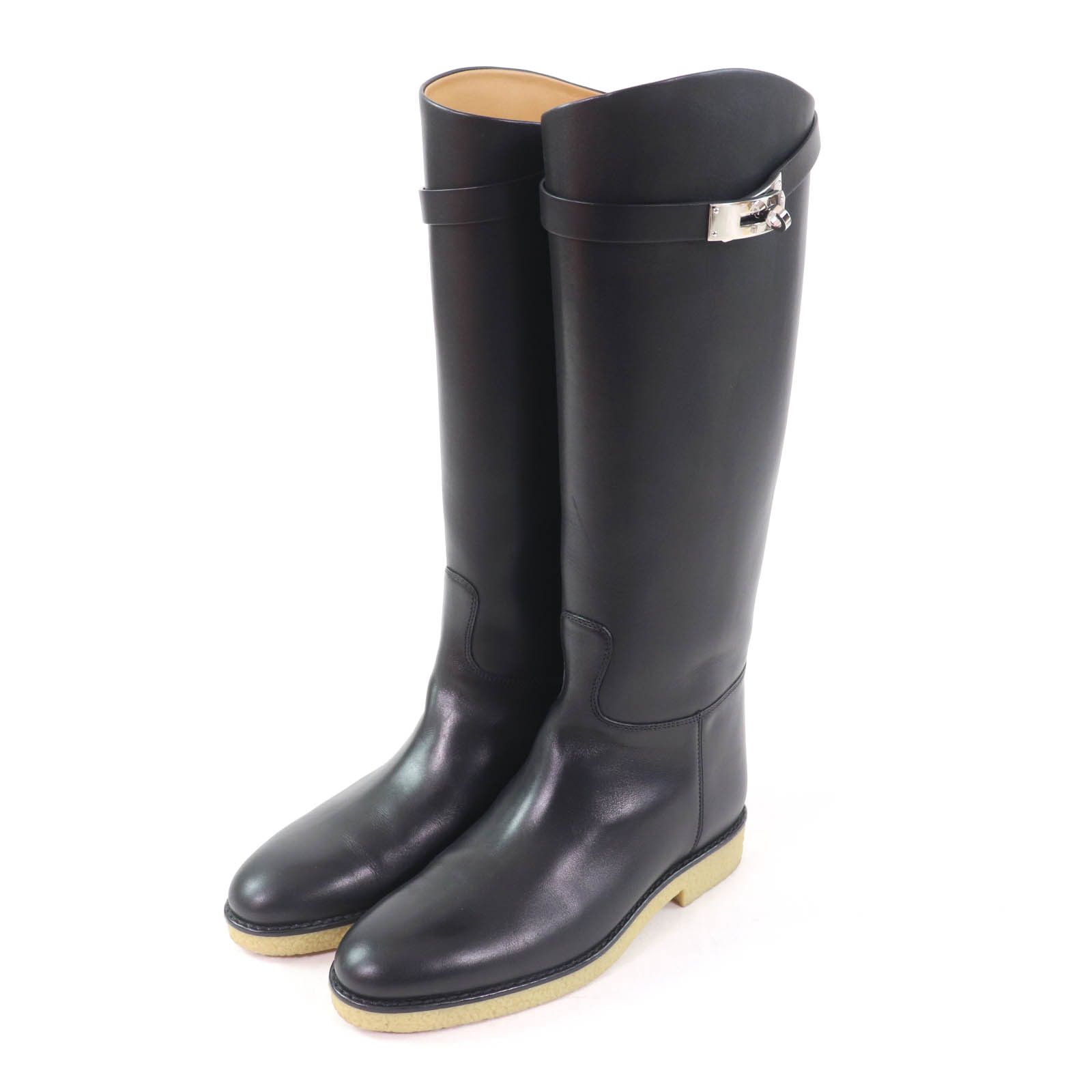 Hermes Hermes Faustin Leather Boots Leather Shoes in Black, Women's
