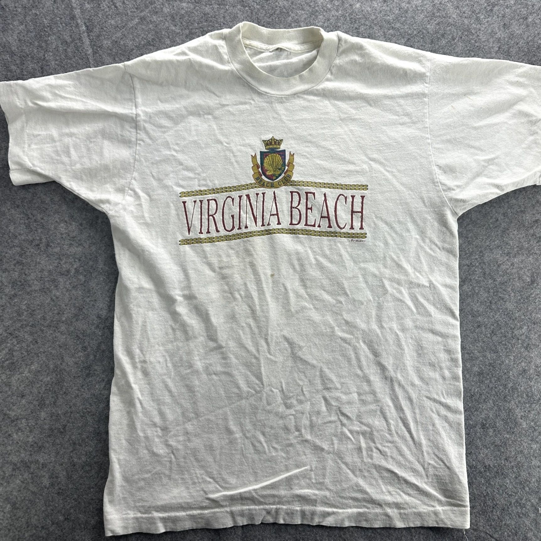 Fruit Of The Loom VINTAGE Virginia Beach Shirt Mens Large White Beach Club Tourist Souvenir 90s Tee Size US L / EU 52-54 / 3 - 2 Thumbnail