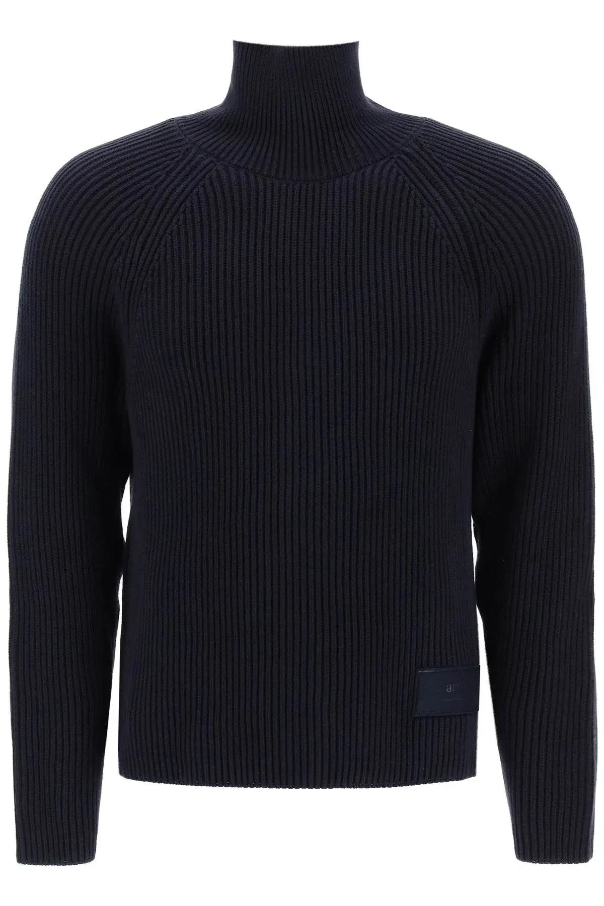 image of Ami O1S22I1N0224 Paris English Rib Funnel-Neck Sweater In Blue, Men's (Size XL)