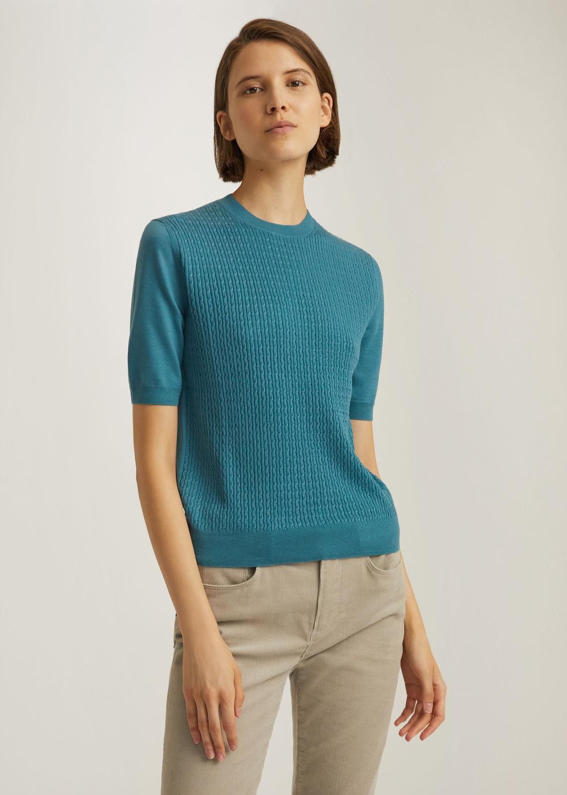 Loro Piana o1srvl11e0125 Short- Sleeved Roundneck Sweater in Blue Size M / US 6-8 / IT 42-44 - 2 Thumbnail